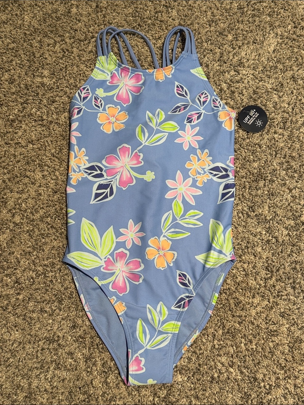 NWT Children's Place Girls Light Blue Floral One-Piece Swimsuit size medium 7/8